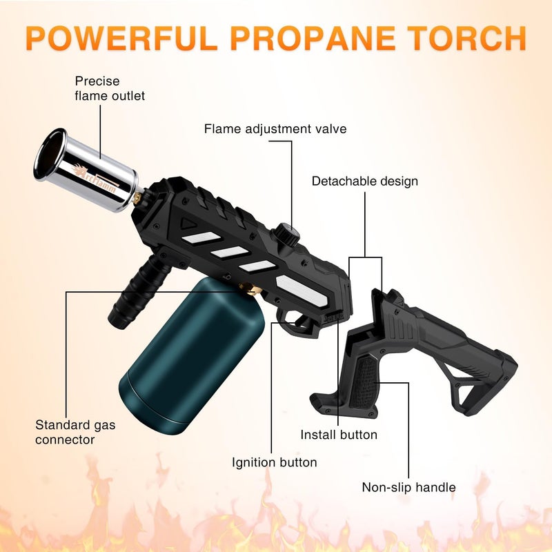 ARTFLAMM Powerful Propane Torch Gun, Kitchen Grill Torch with Detachable Design, Adjustable Flamethrower Torch Burner for Searing Steak, BBQ, Welding, Camping Charcoal Lighter(Tank Not Included) - Image 2